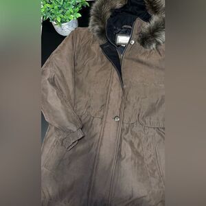 FS Limited Coat with Faux Fur Hood Chocolate Brown Size Medium EUC